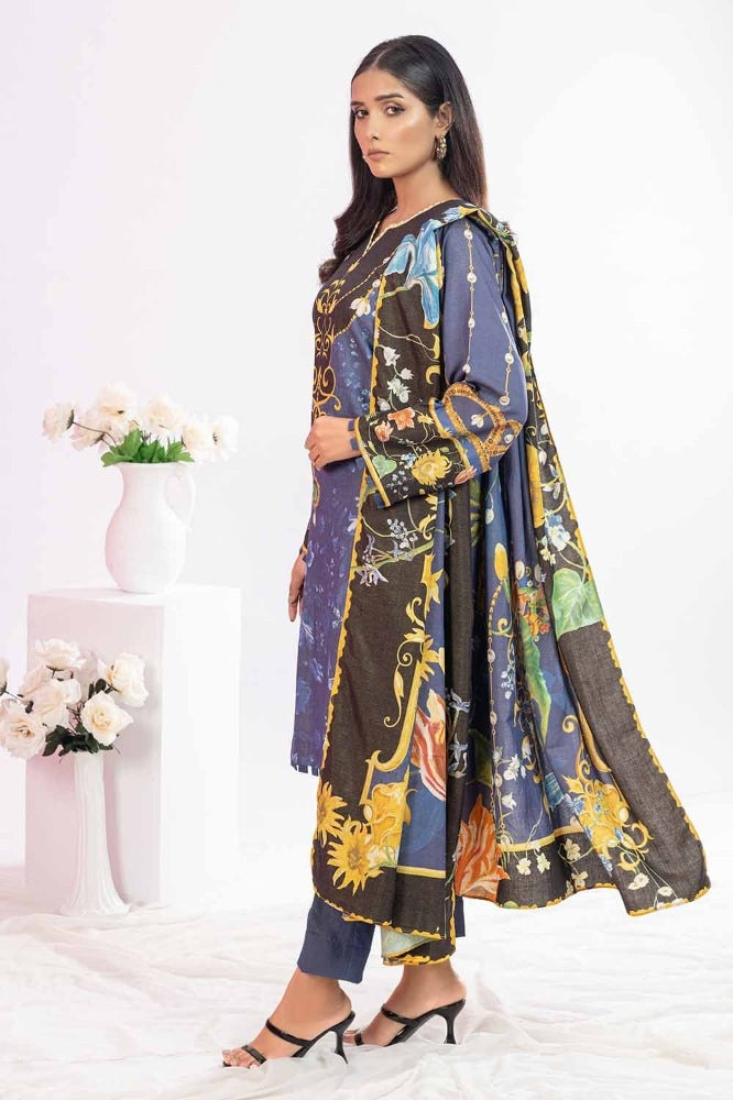 3 Piece Printed Chambray Unstitched Suit