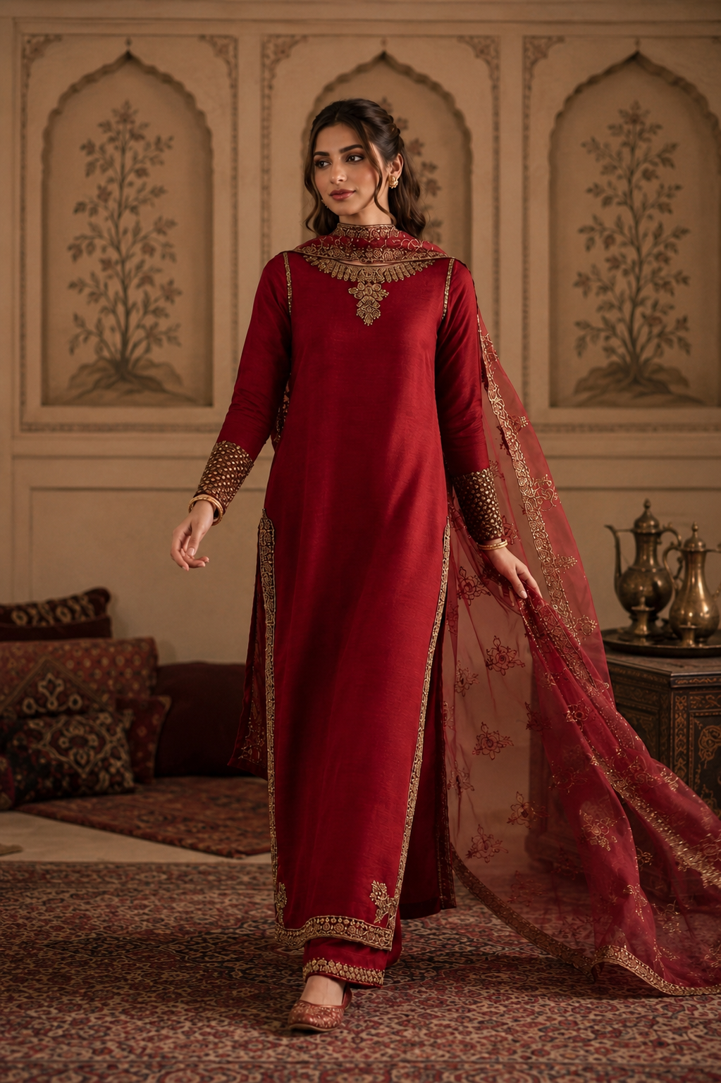Mahroon Ruby 3 Piece Maroon Lawn Suit - Luxury Pret