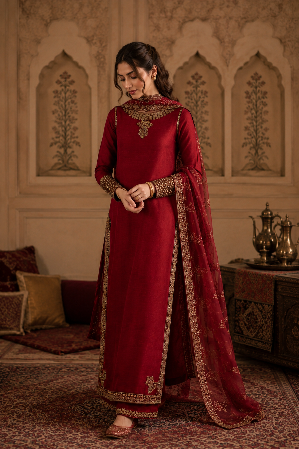 Mahroon Ruby 3 Piece Maroon Lawn Suit - Luxury Pret