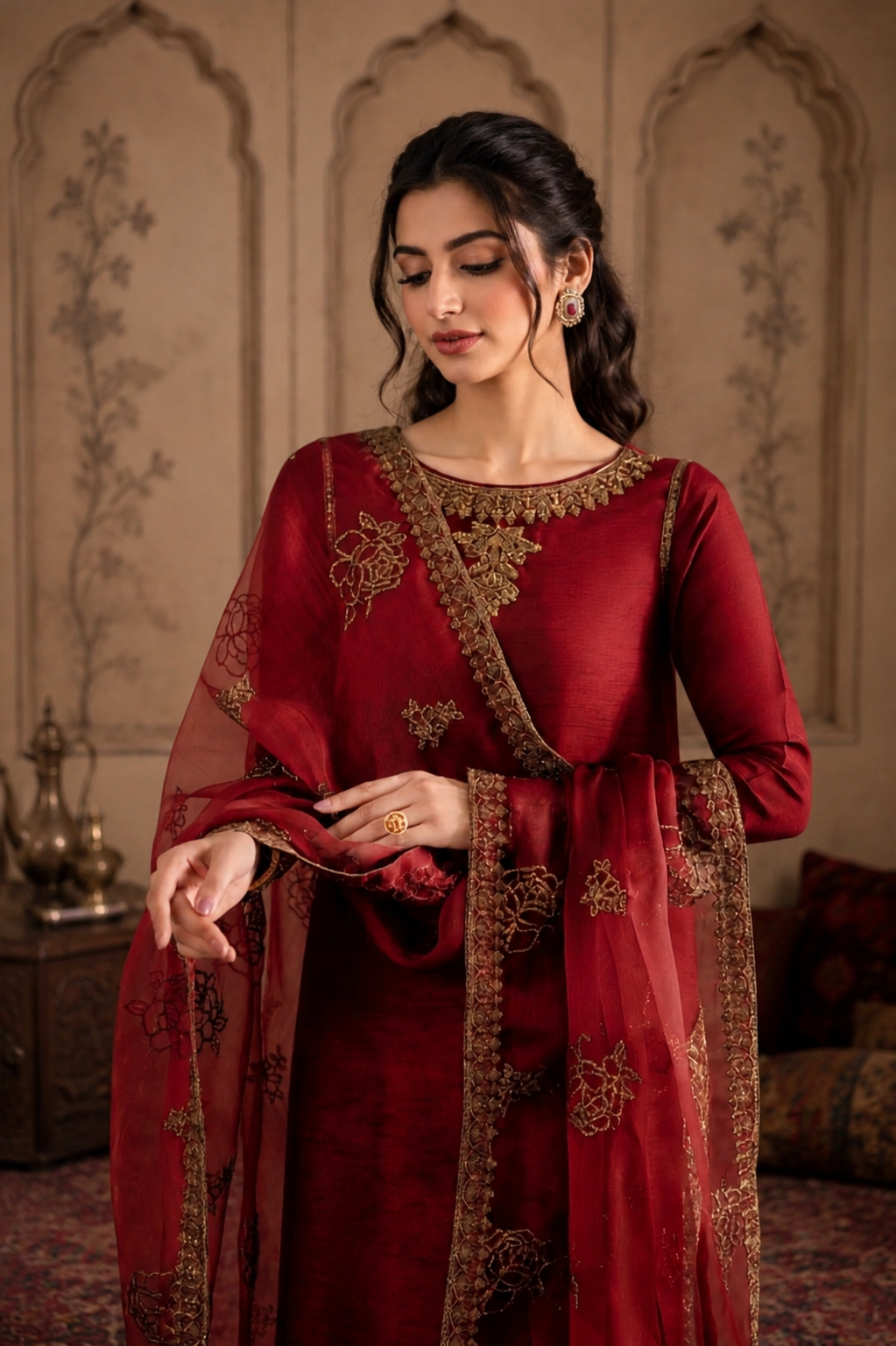 Mahroon Ruby 3 Piece Maroon Lawn Suit - Luxury Pret
