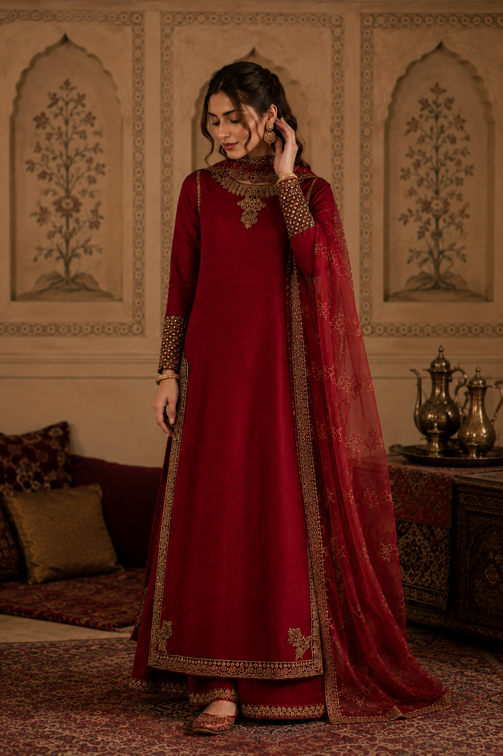 Mahroon Ruby 3 Piece Maroon Lawn Suit - Luxury Pret