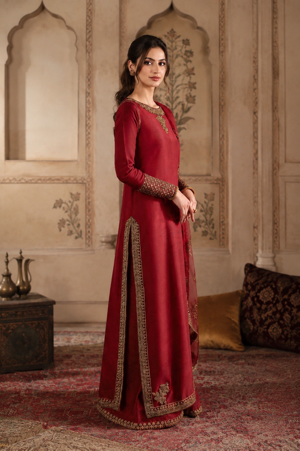 Mahroon Ruby 3 Piece Maroon Lawn Suit - Luxury Pret