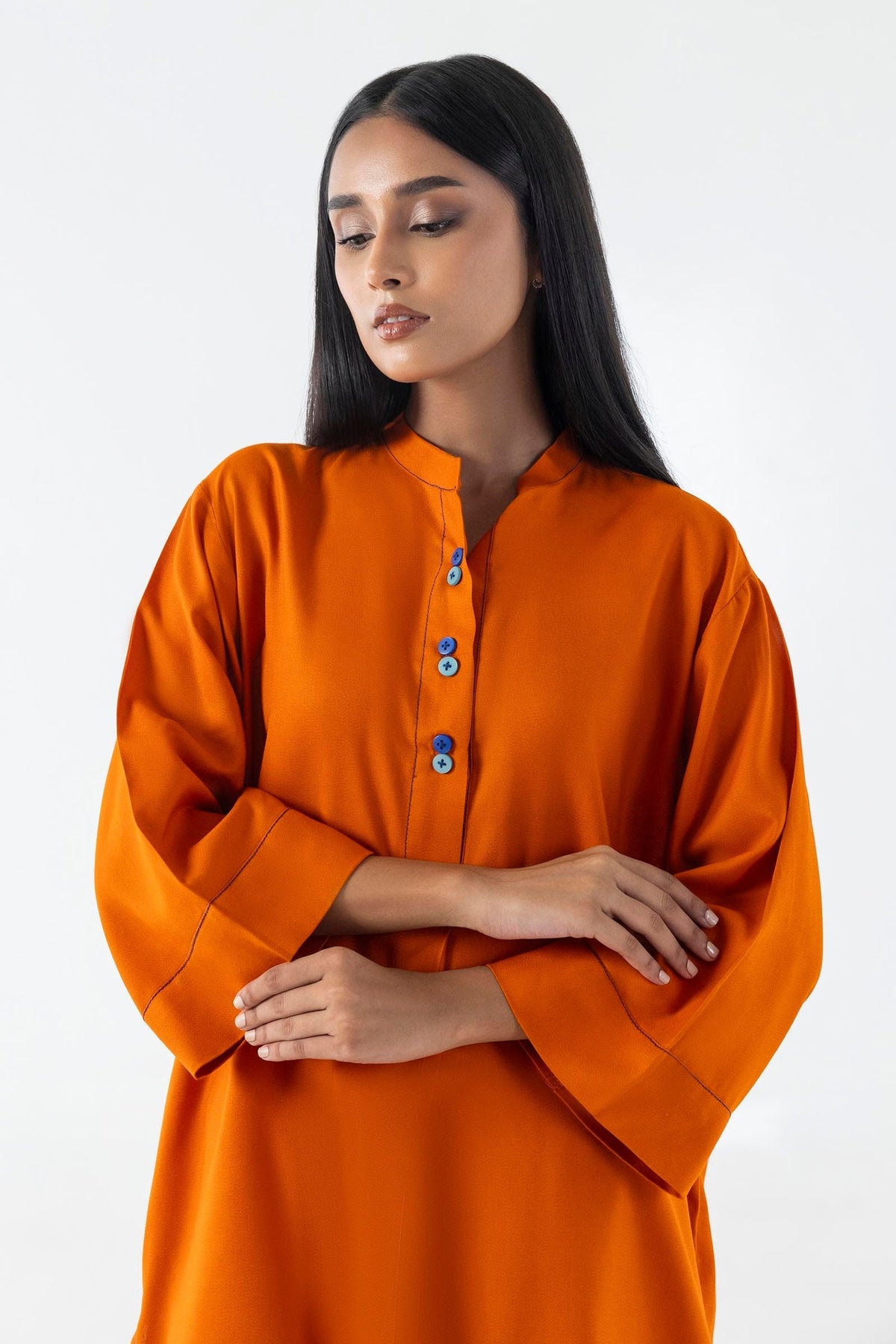 Stitched Orange Printed Shirt + Culotte