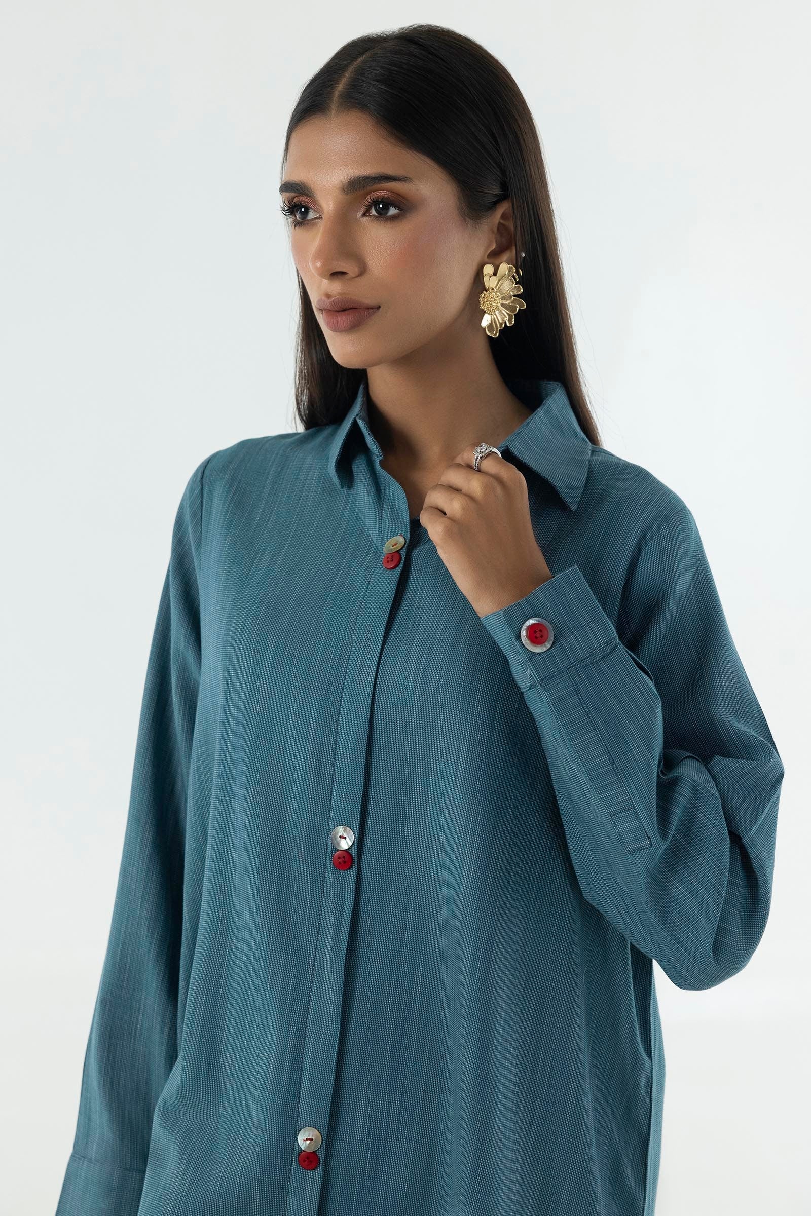 Stitched Sea Green Printed Shirt + Culotte