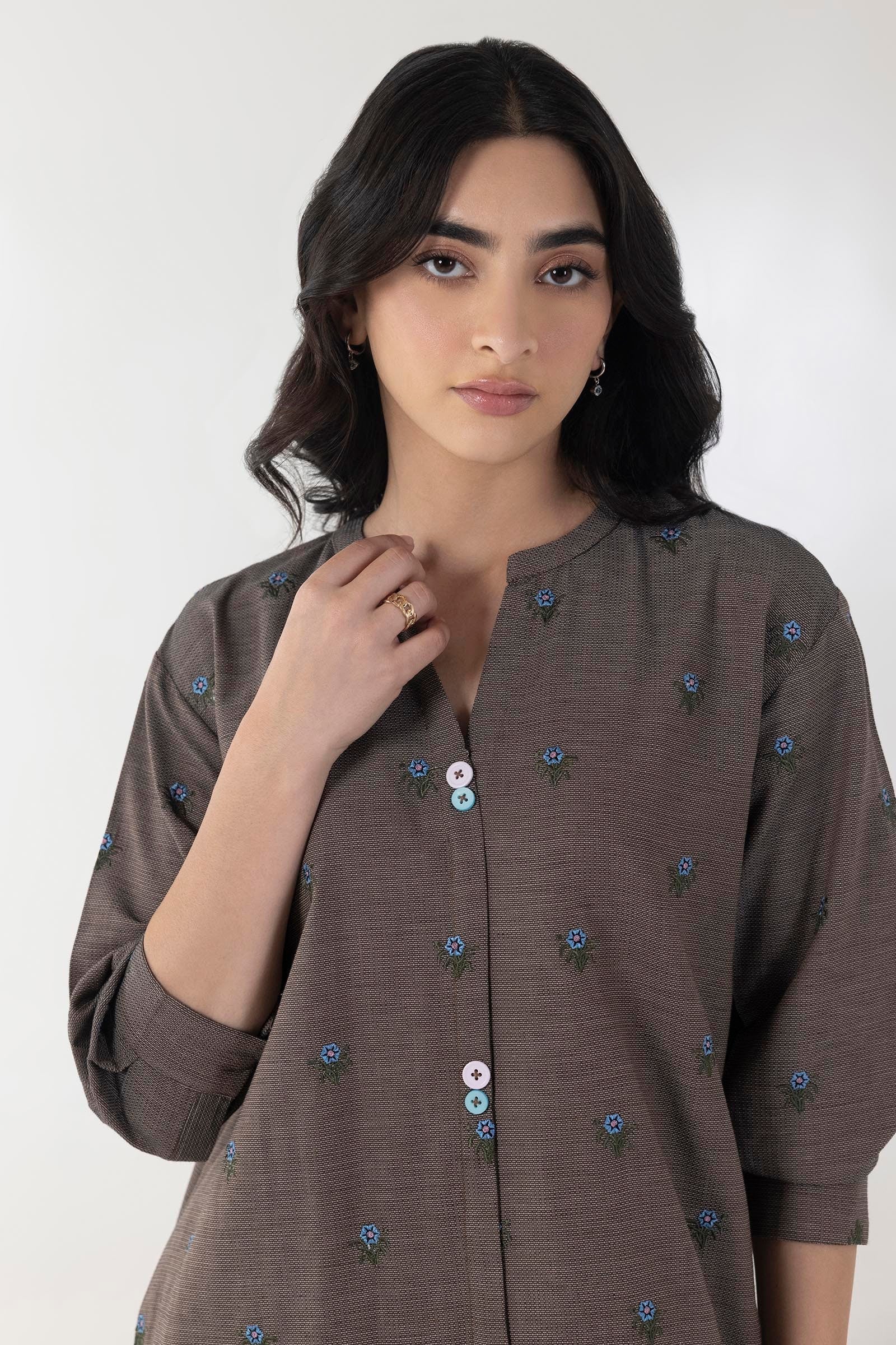 Stitched Brown Embroidered Shirt + Culotte