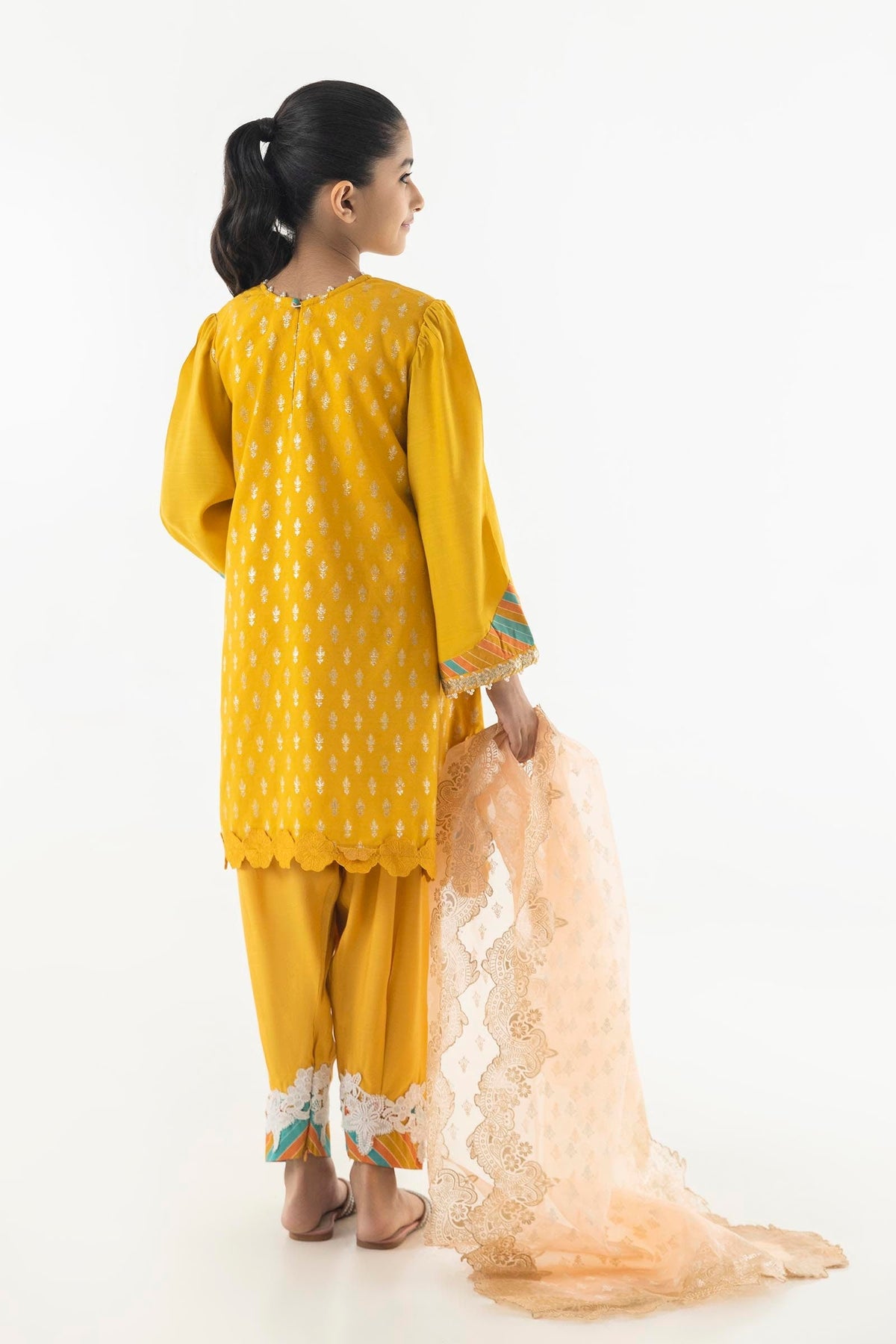 Stitched Kids Mustard Embroidered Suit