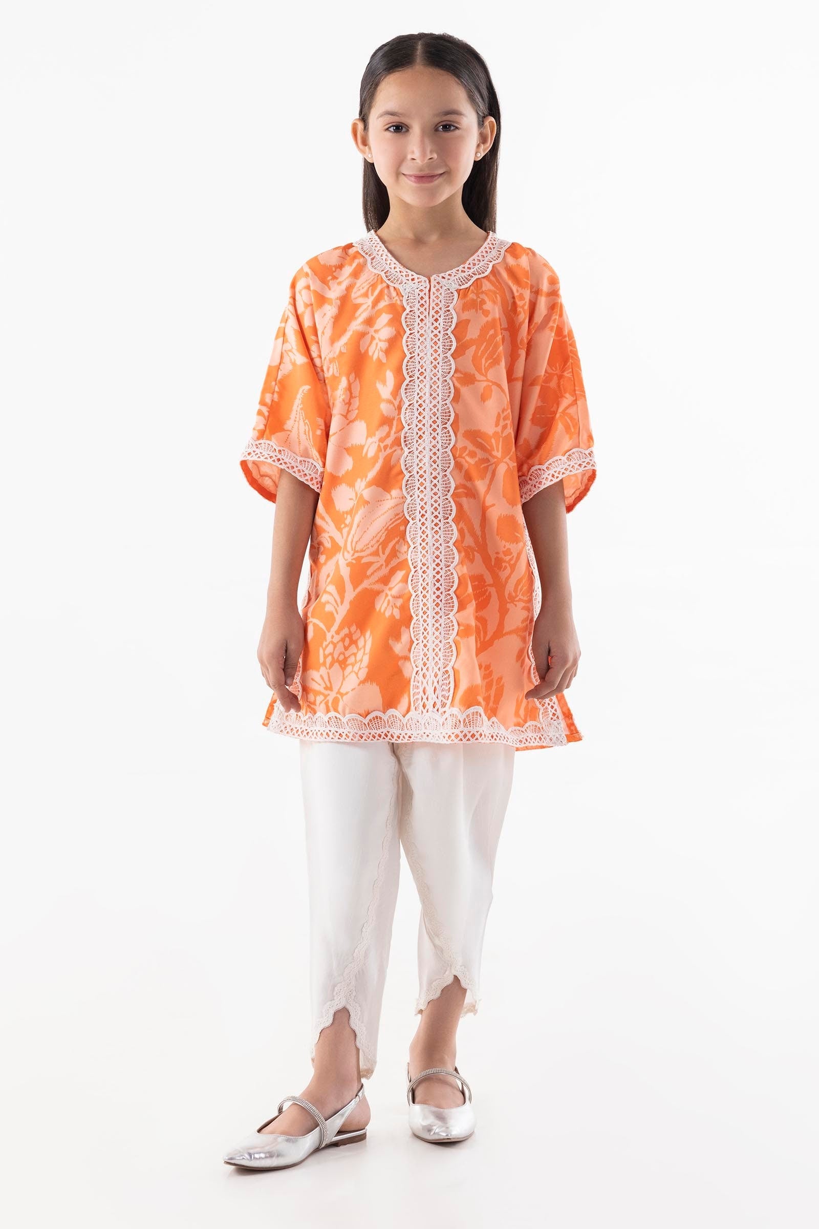 Stitched Kids Orange Printed Baggy Shirt