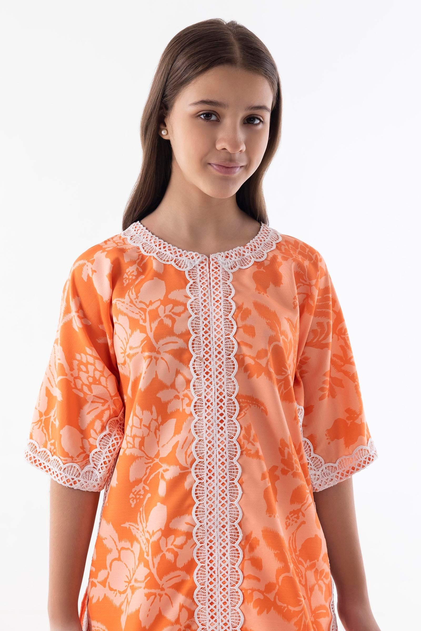 Stitched Kids Orange Printed Shirt + Shalwar