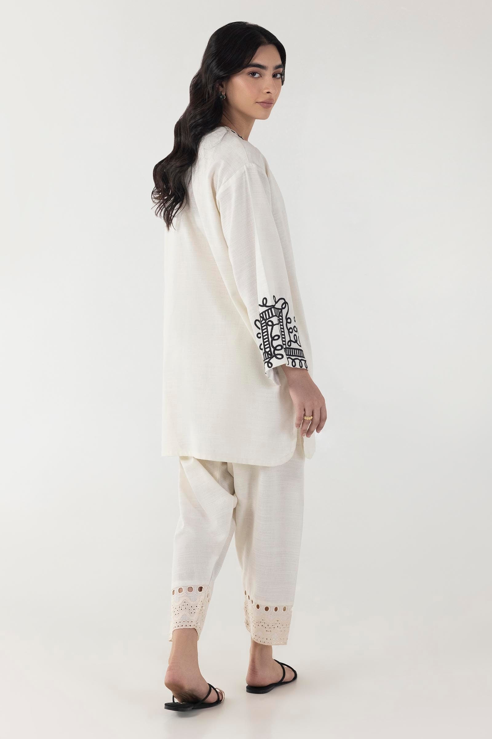 Stitched Off White Embroidered Shirt