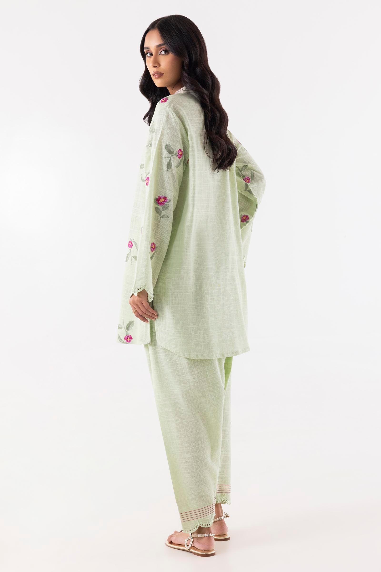 Stitched Green Embroidered Shirt + Shalwar