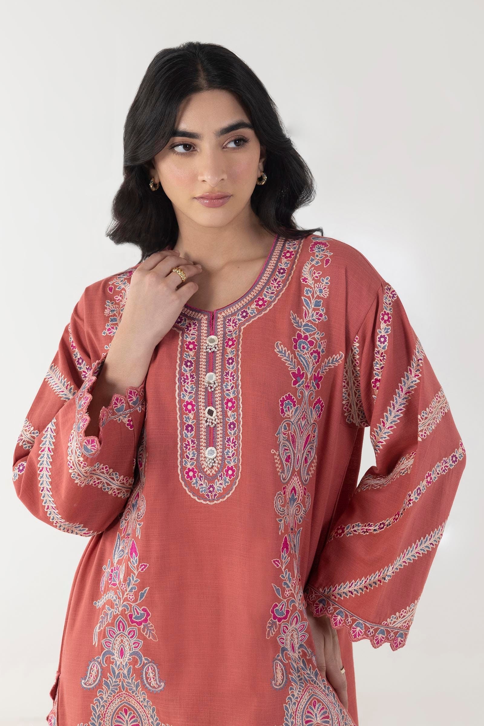 Stitched Dark Pink Embroidered Shirt + Shalwar