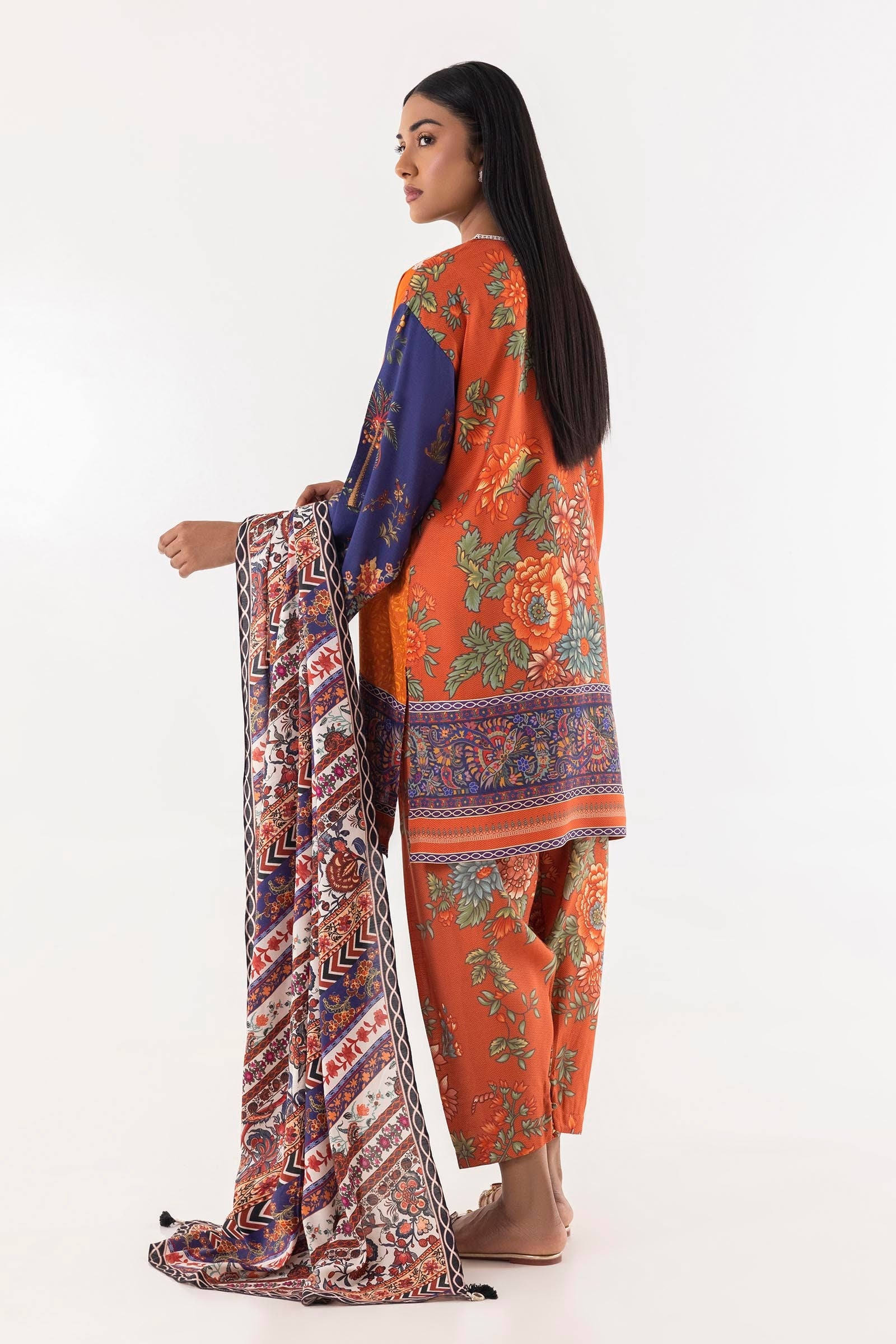Stitched Multi Raw Silk Embroidered Suit