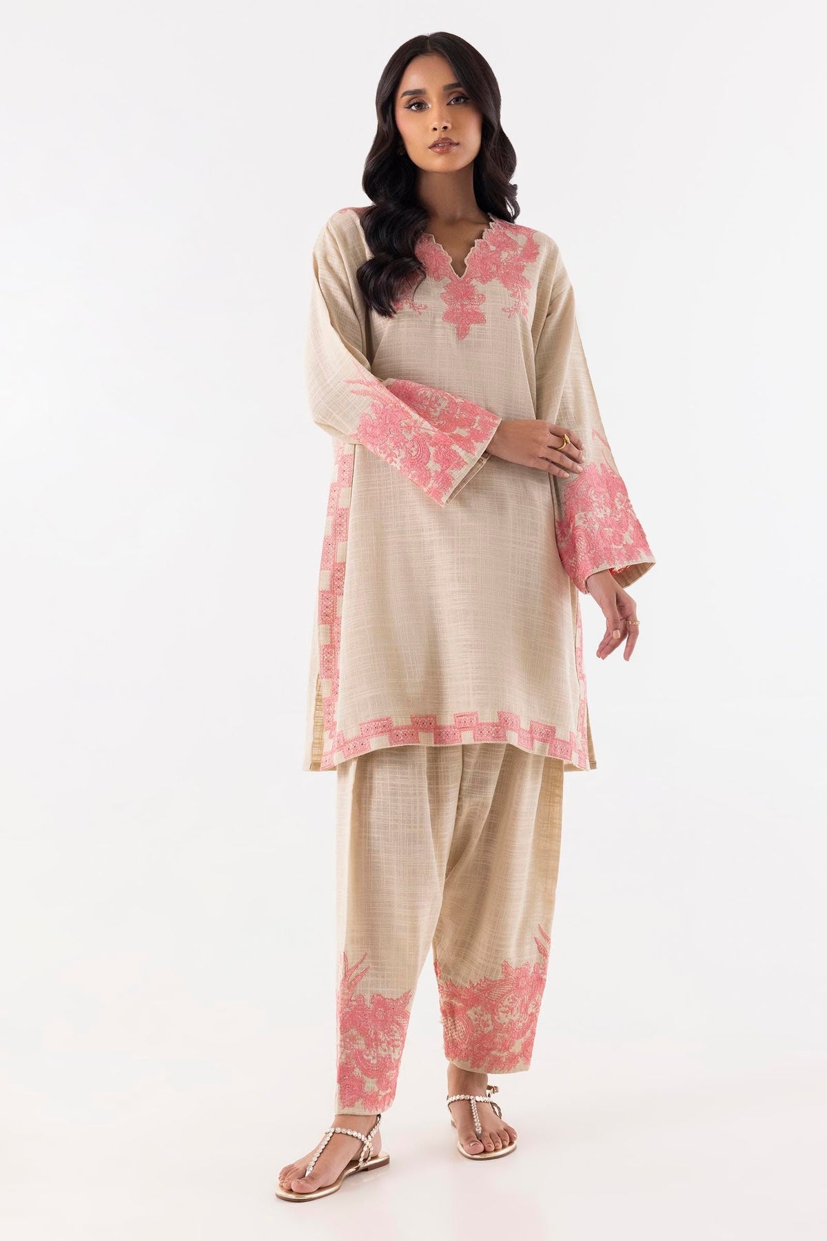 Stitched Beige Embroidered Shirt