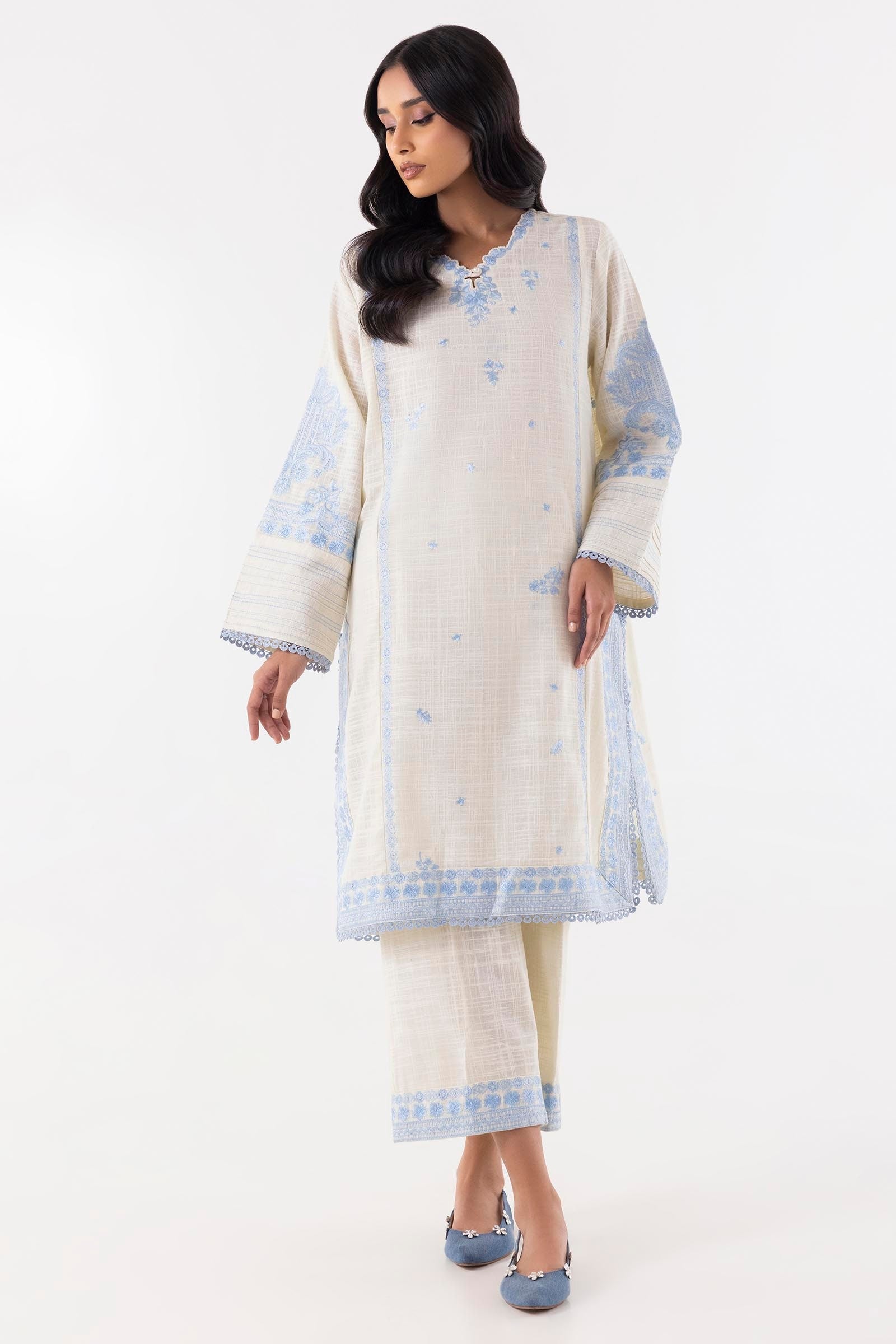 Stitched Cream Embroidered Shirt