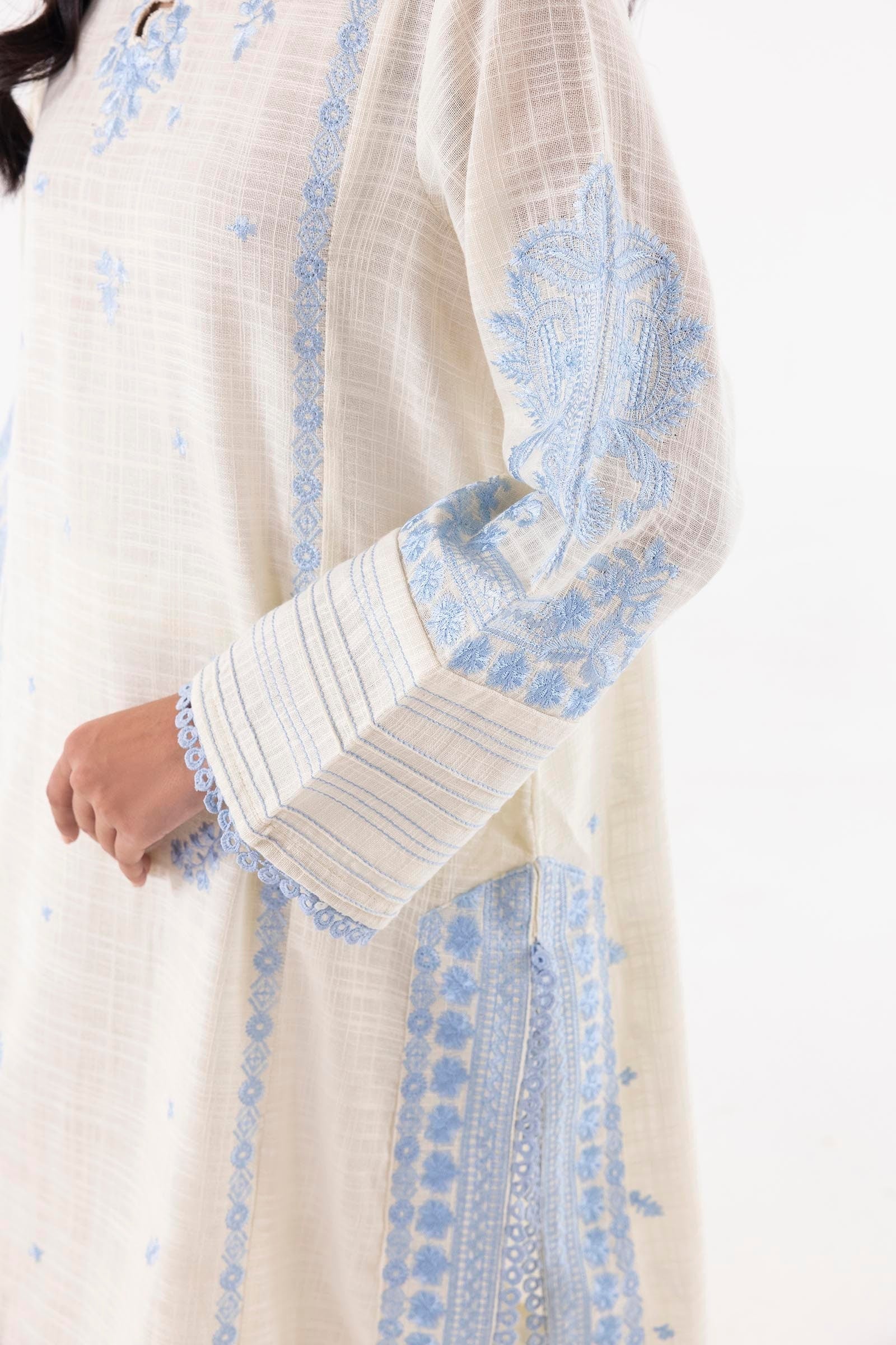 Stitched Cream Embroidered Shirt