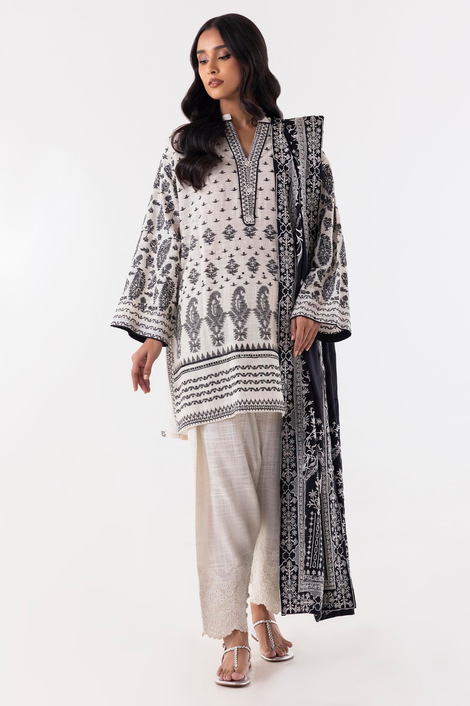Stitched Beige Embroidered Shirt