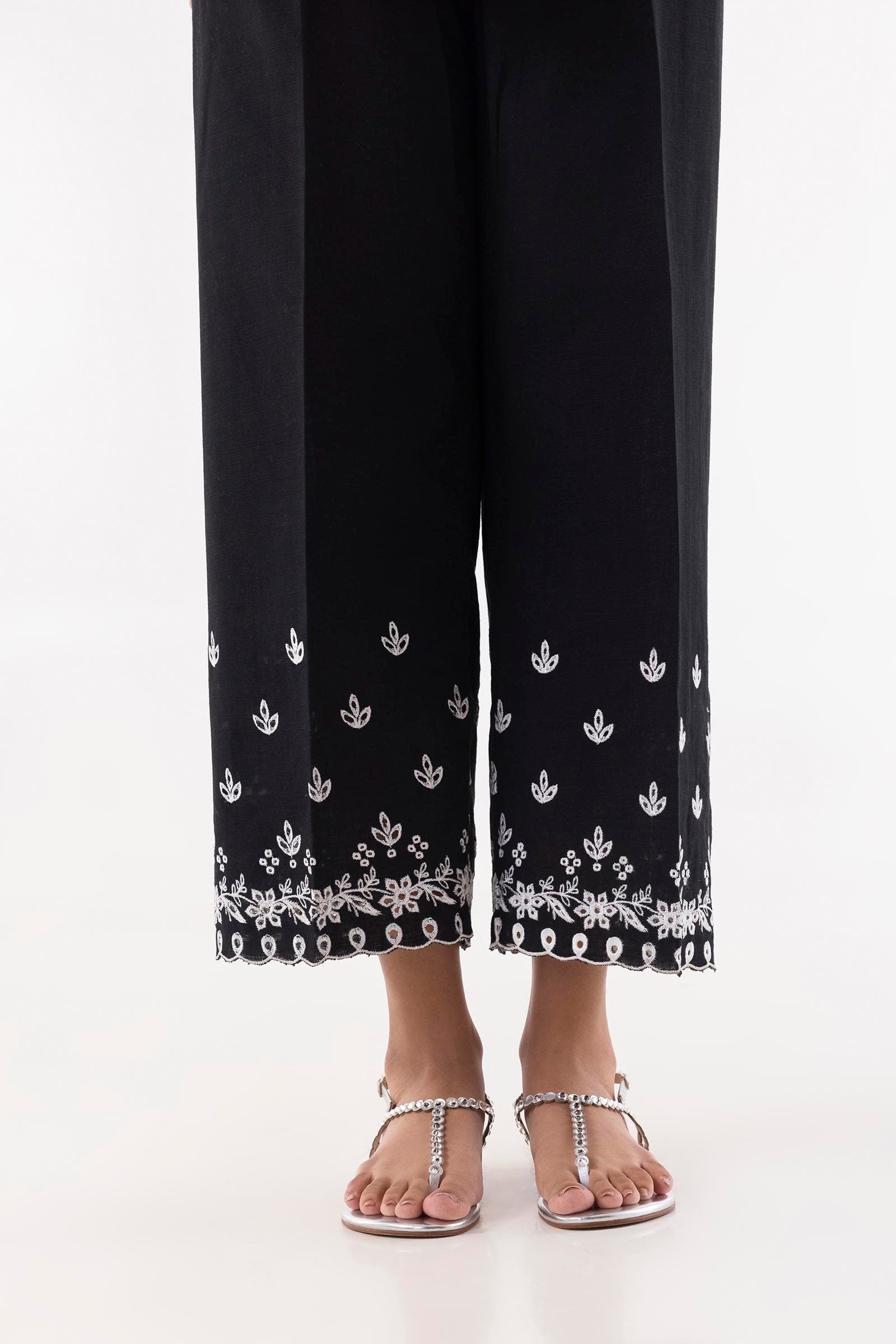 Stitched Black Embroidered Culotte