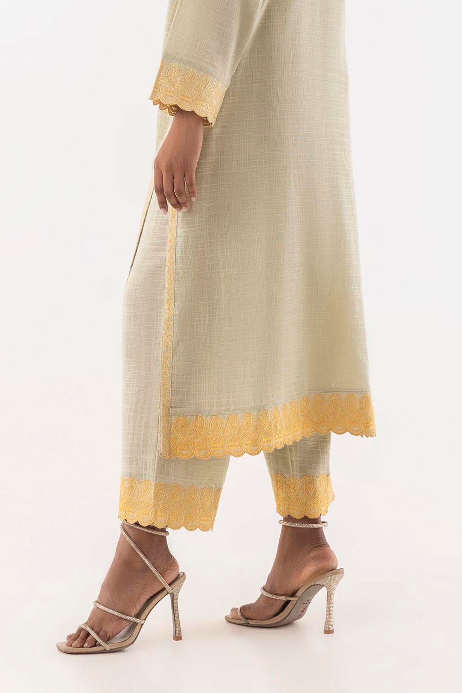 Stitched Beige Embroidered Culotte