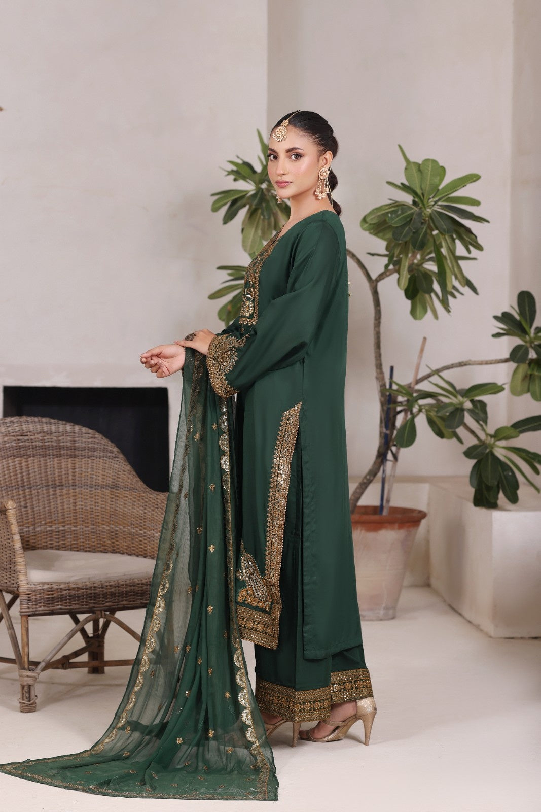 Green Gold Maherposh 3 Piece Embroidered Luxury Pret