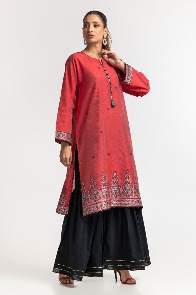 Dyed Khadi Jacquard Embroidered Shirt