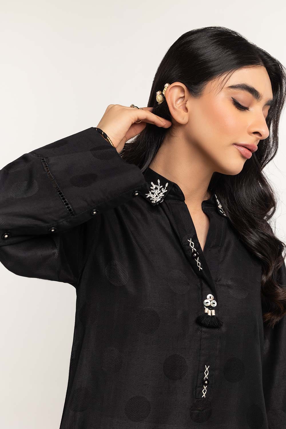 Dyed Self Jacquard Embelished Shirt