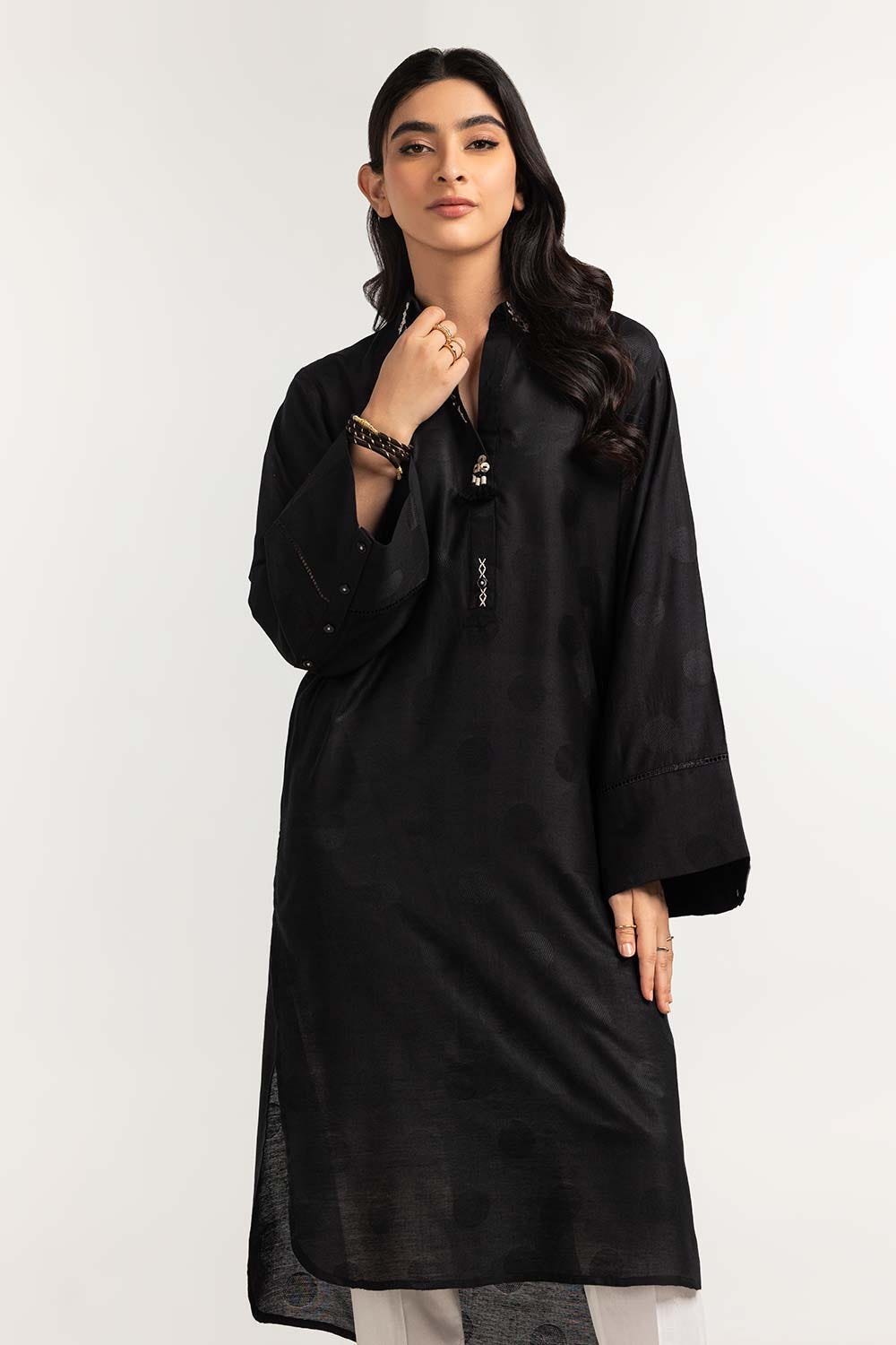 Dyed Self Jacquard Embelished Shirt