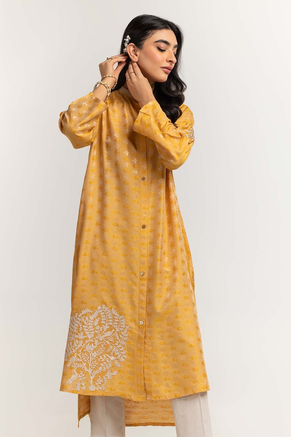 Dyed Self Jacquard Embroidered Shirt