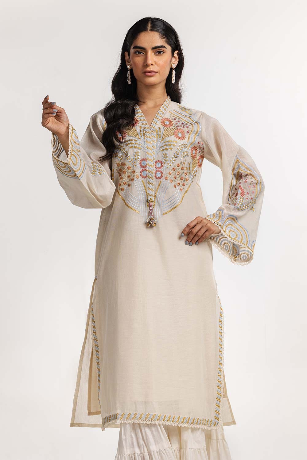 Dyed Cottonsilk Embroidered Shirt