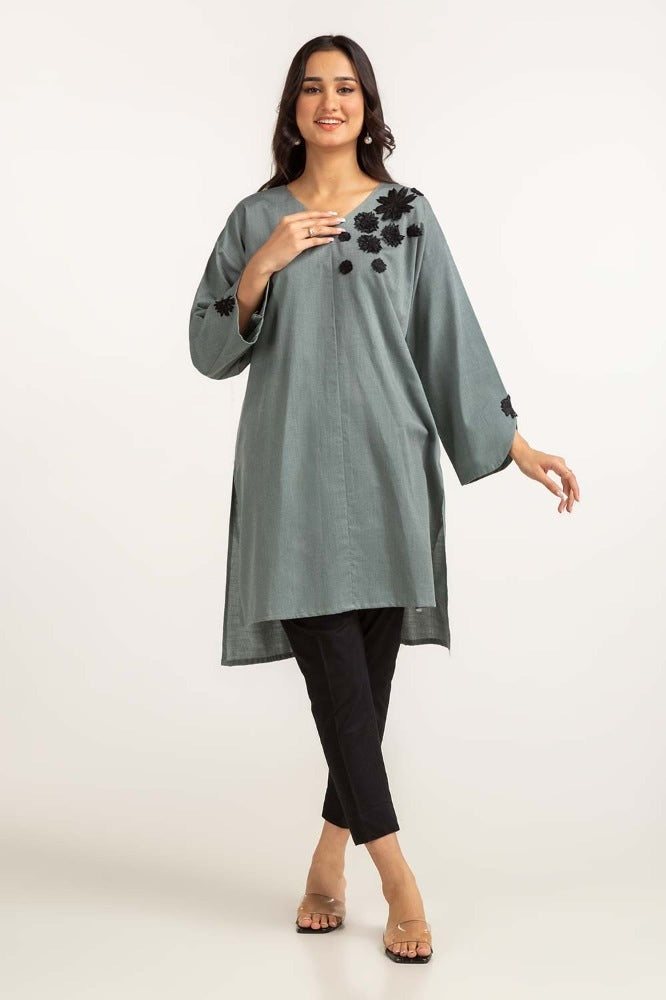 Dyed Cotton Yarn Dyed Embroidered Shirt