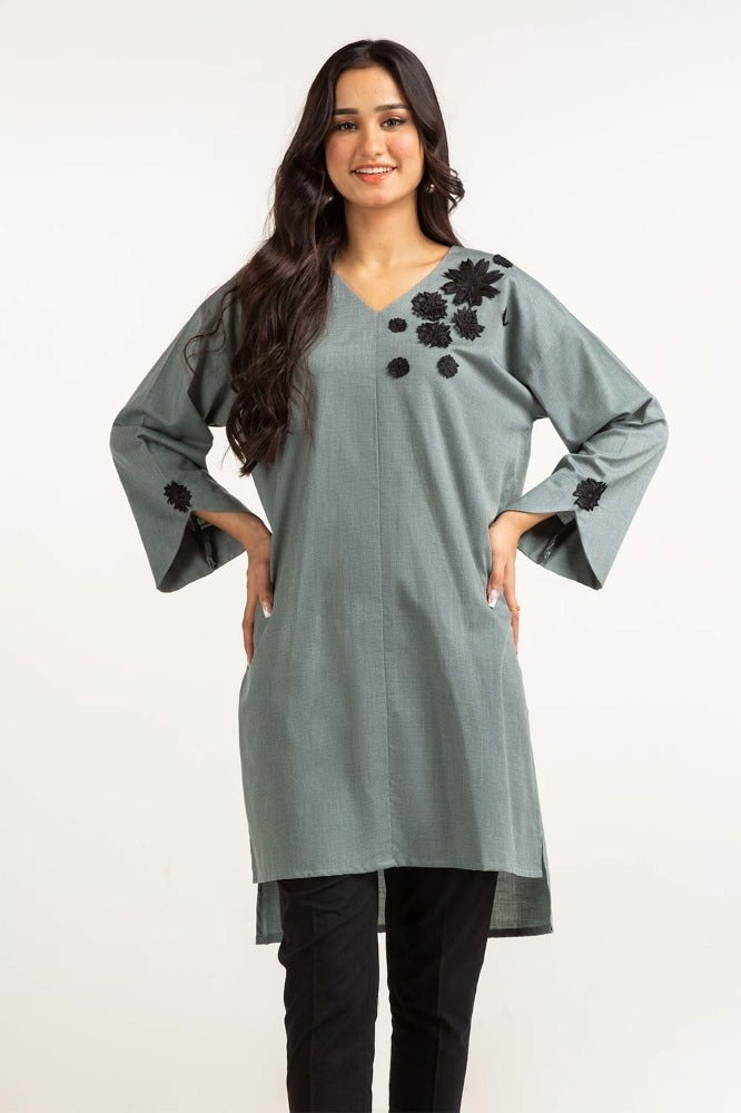 Dyed Cotton Yarn Dyed Embroidered Shirt