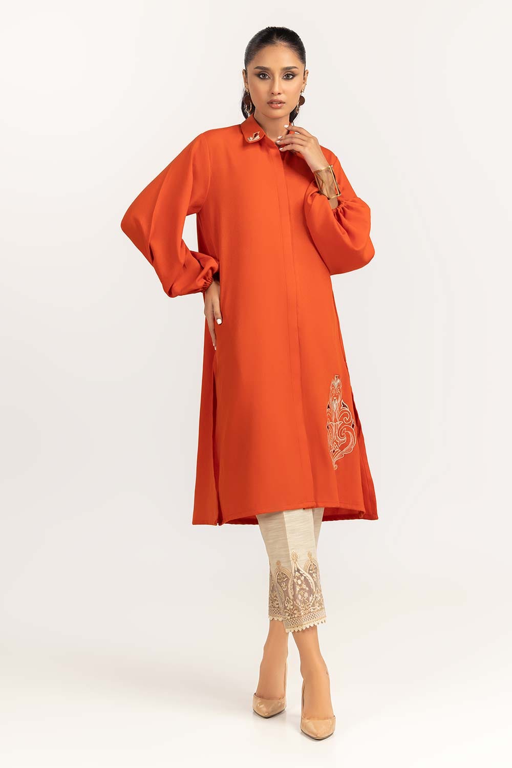 Dyed Georgette Embroidered Shirt