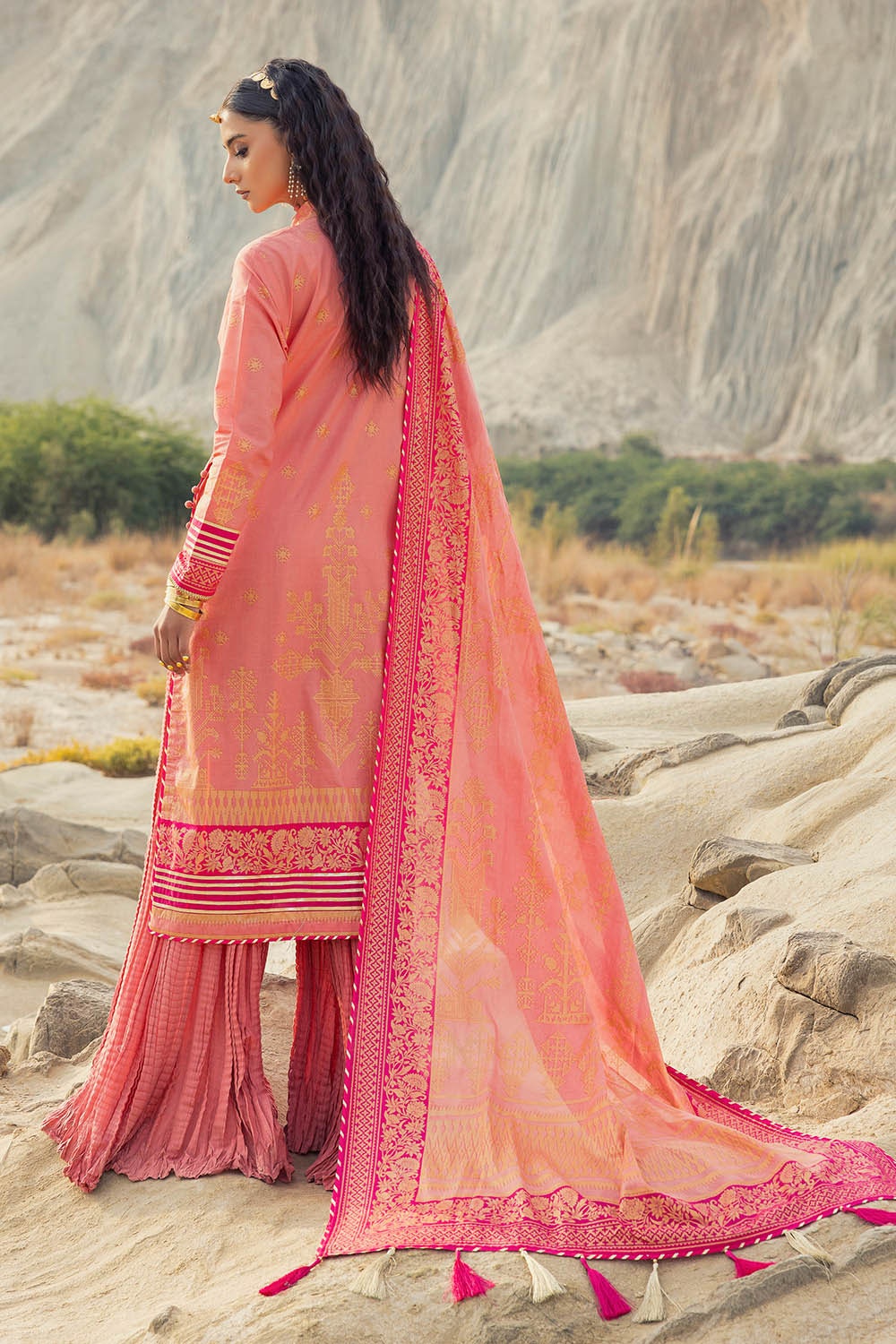 3 Piece Unstitched Gold Printed Lawn Suit