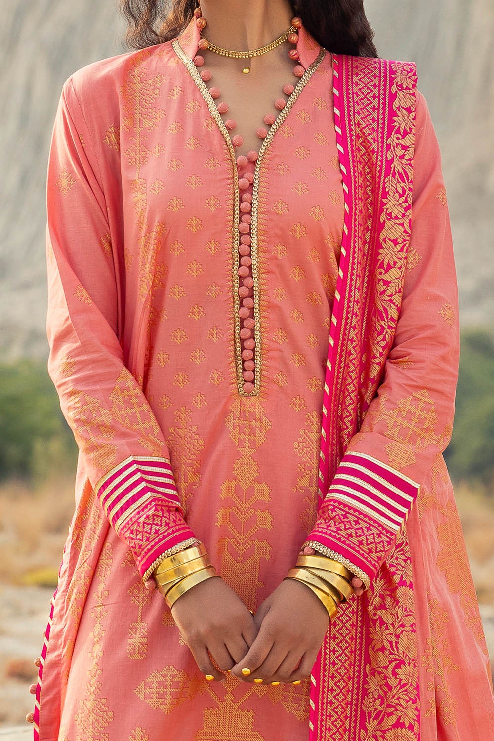 3 Piece Unstitched Gold Printed Lawn Suit