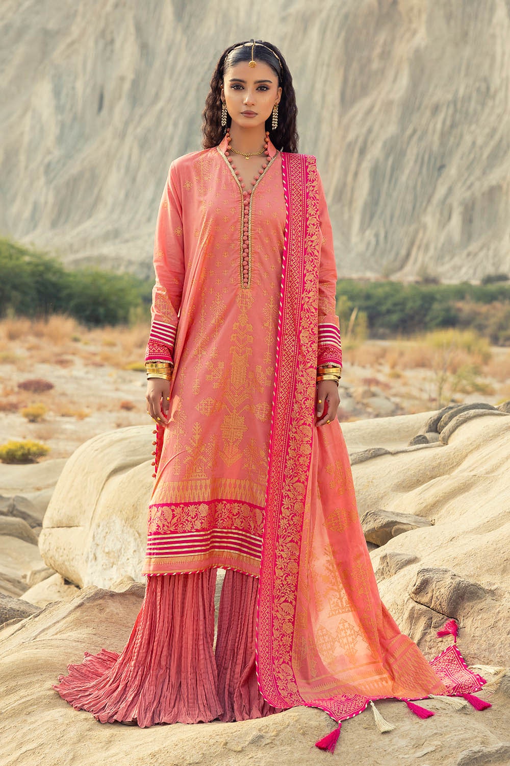 3 Piece Unstitched Gold Printed Lawn Suit