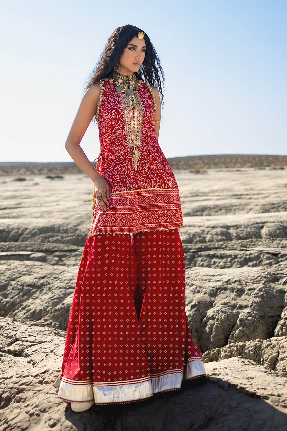 2 Piece Unstitched Embroidered Gold Printed Lawn suit