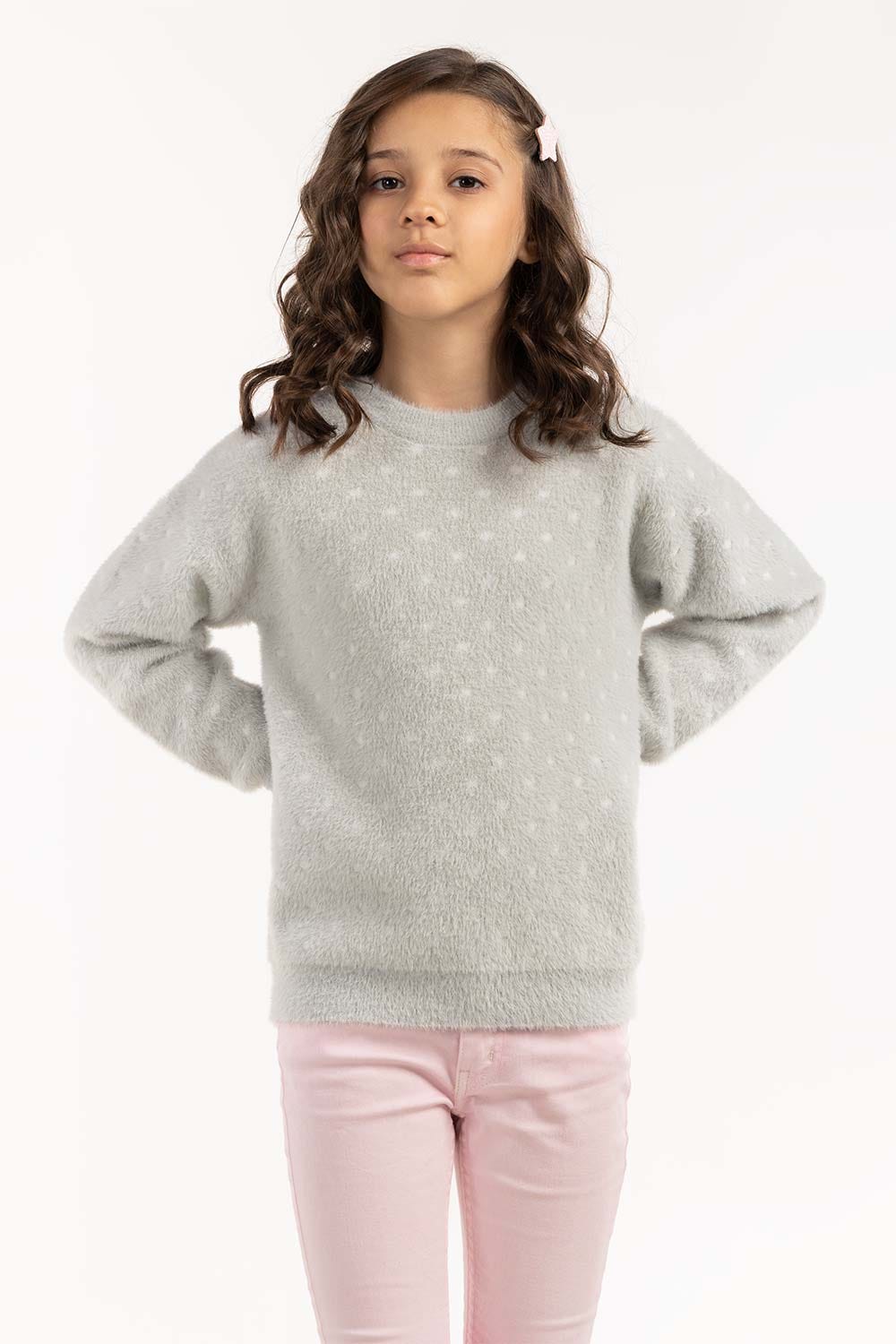 Junior Girl Grey Jacquard Sweater