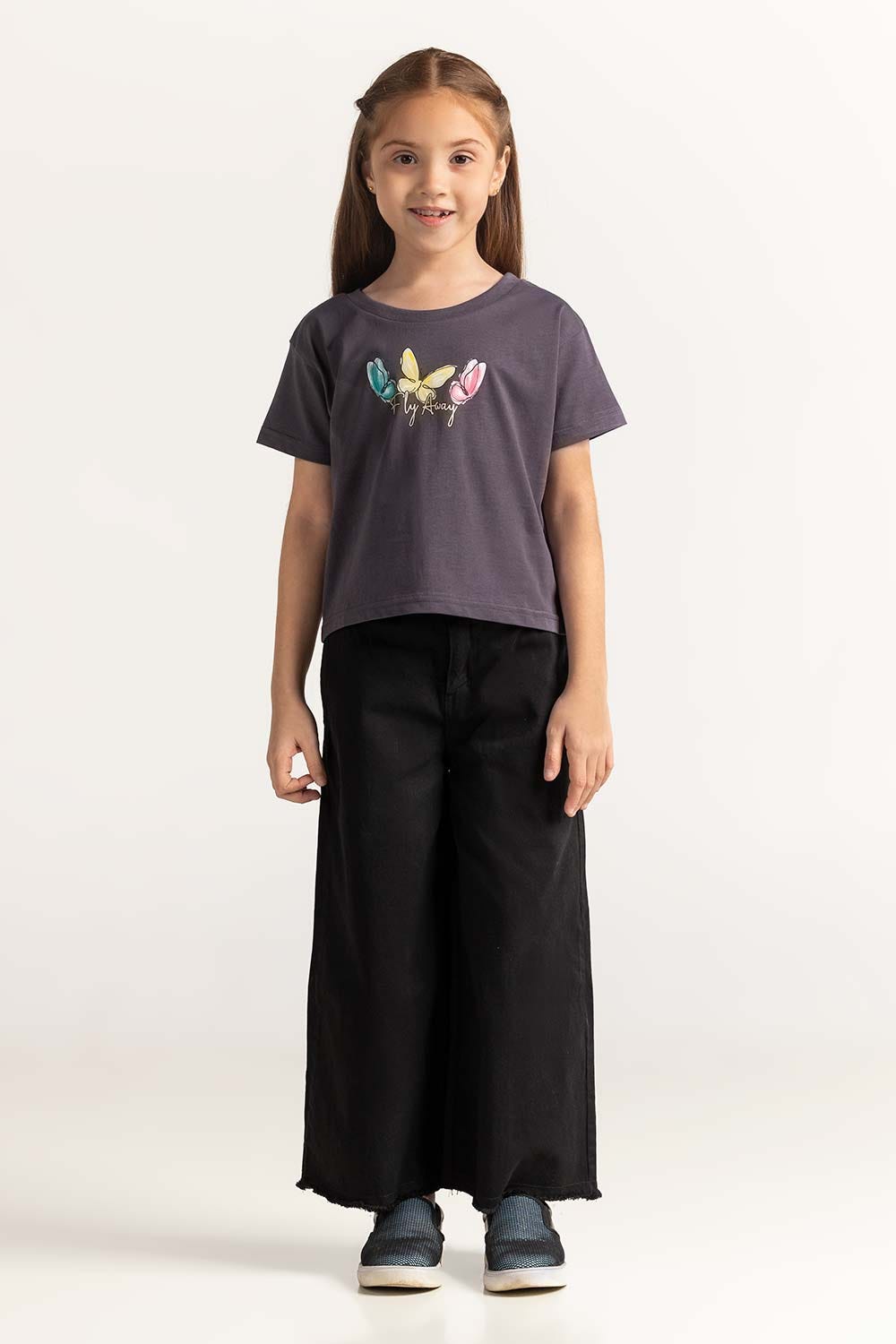Grey Junior Girl Knit Printed Tee