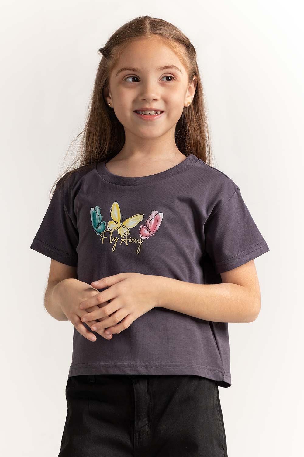 Grey Junior Girl Knit Printed Tee