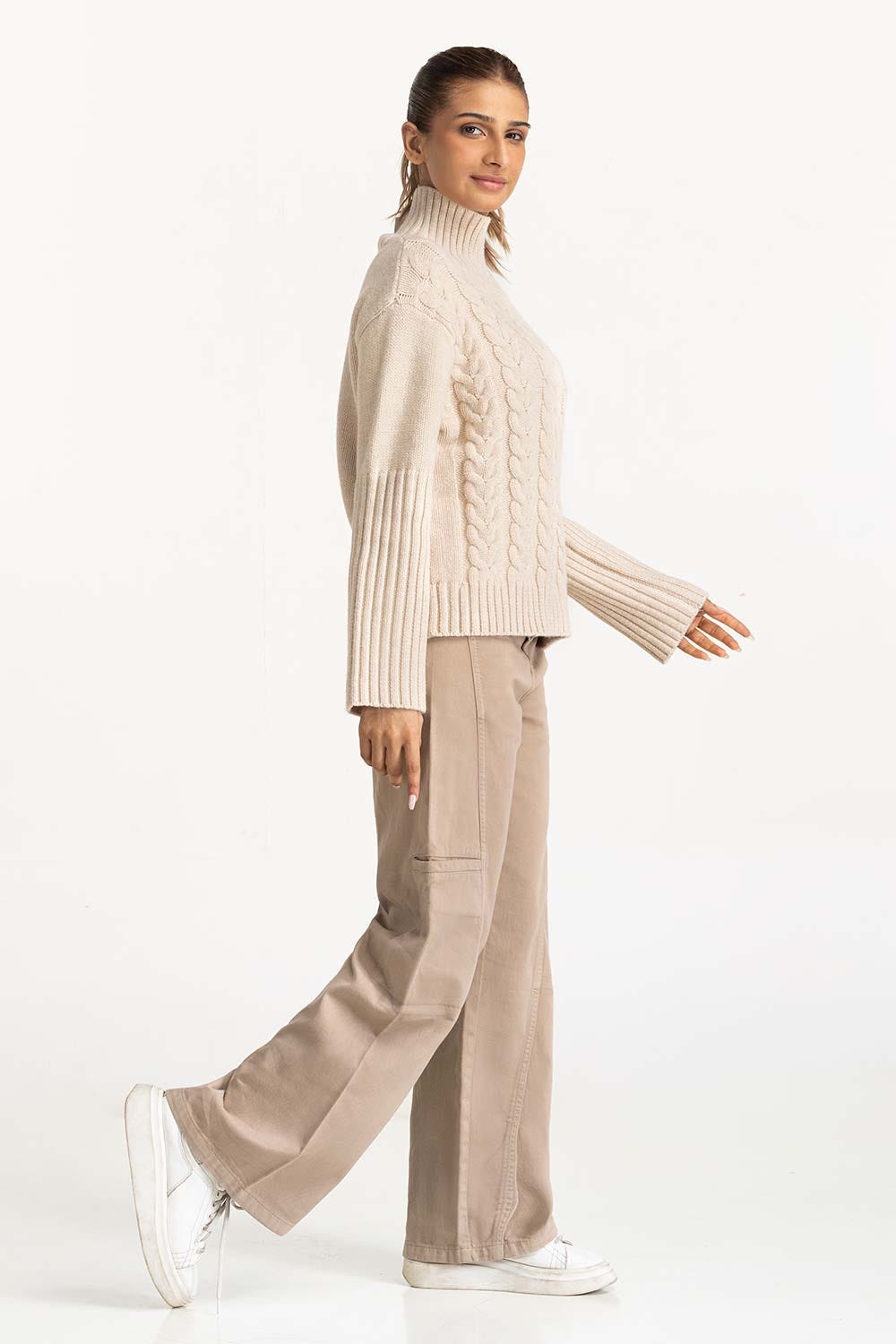 High Neck Cable Sweater