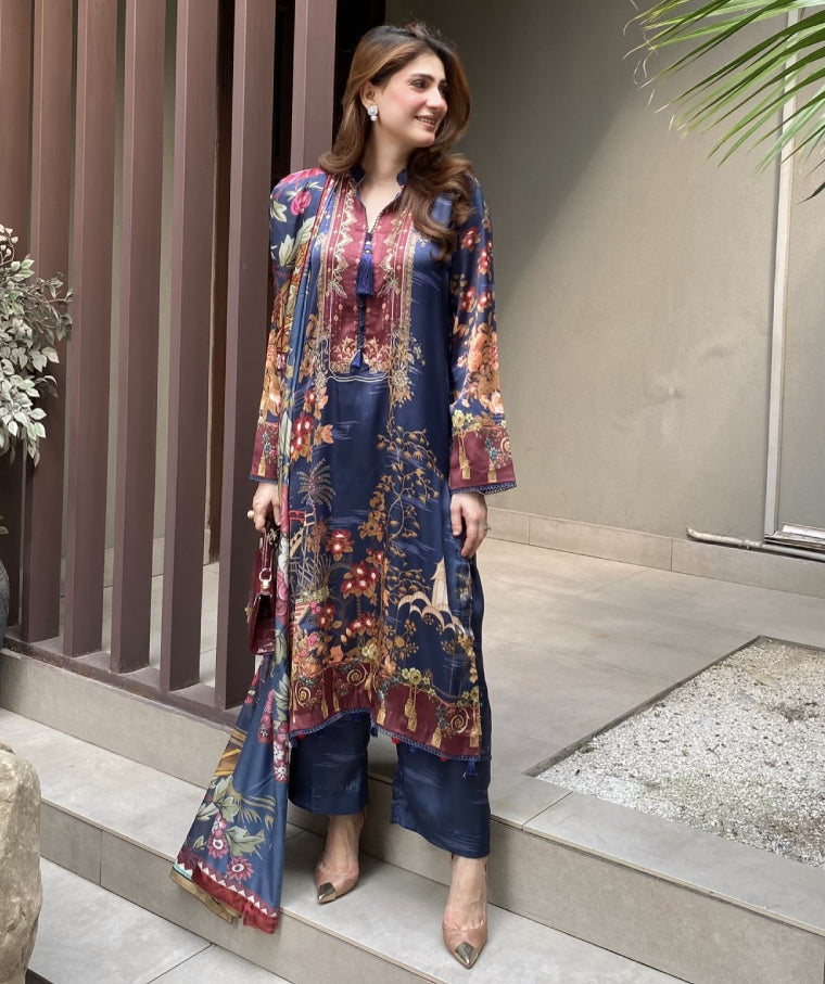 Sakura Bridge in Navy (Unstitched)