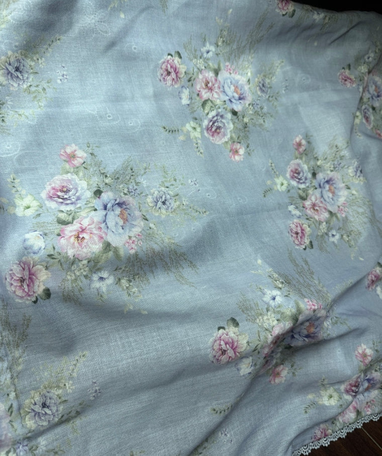 Serenity Blue Floral Bunches (Long) (Unstitched)