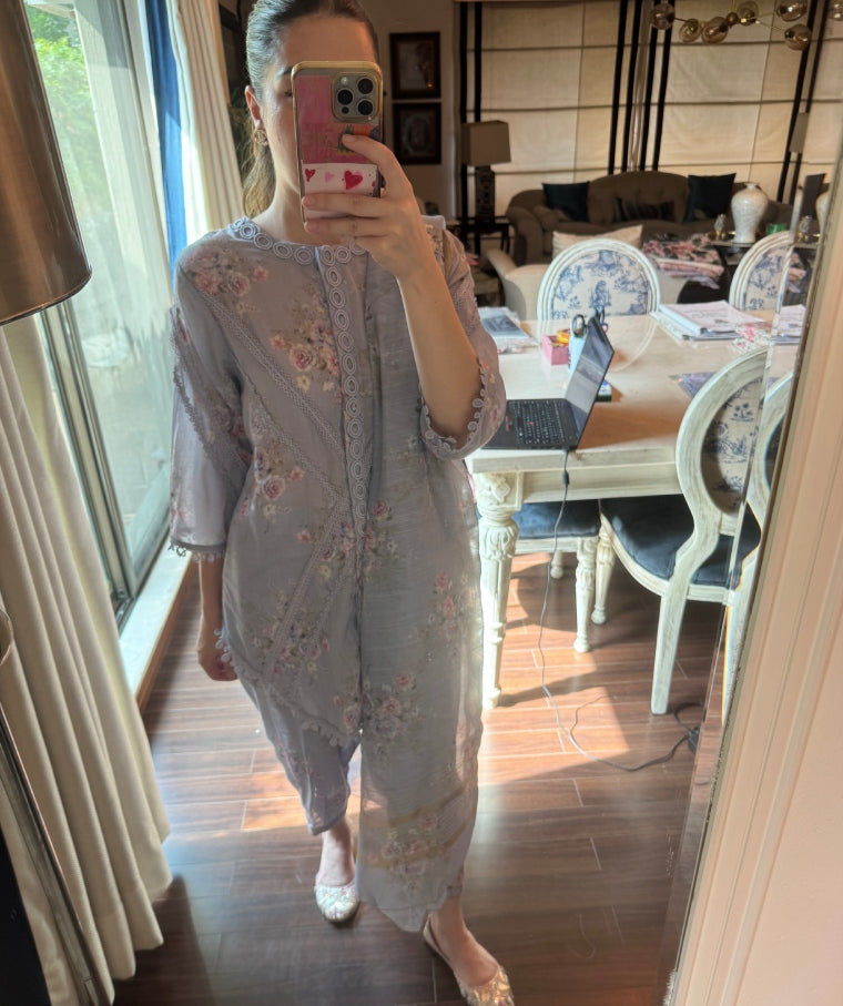 Serenity Blue Floral Bunches (Short) (Unstitched)