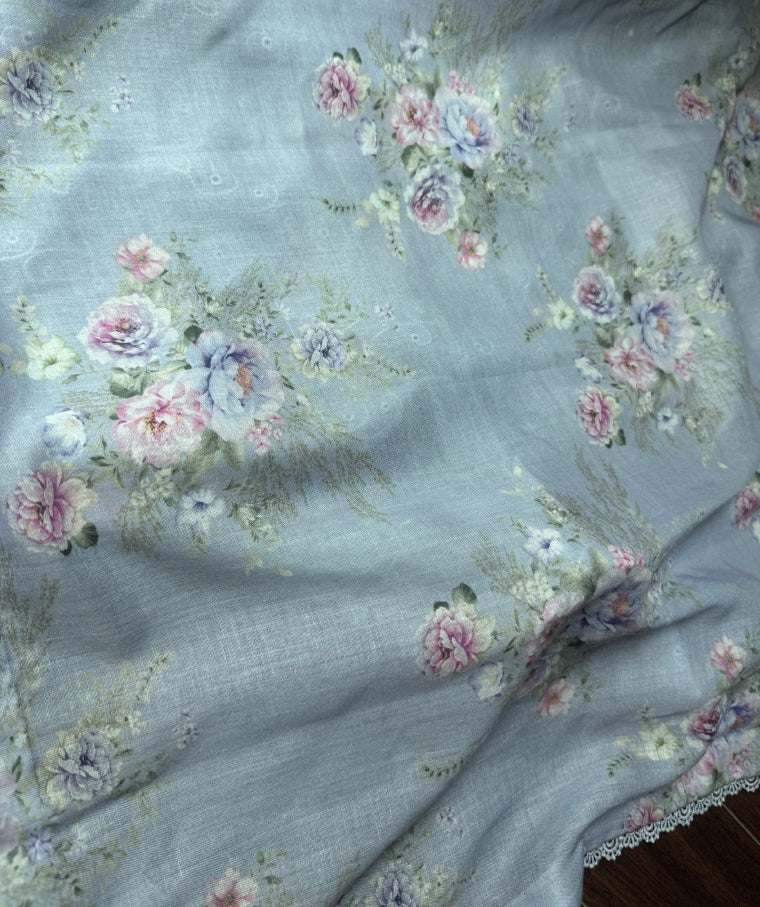 Serenity Blue Floral Bunches (Short) (Unstitched)