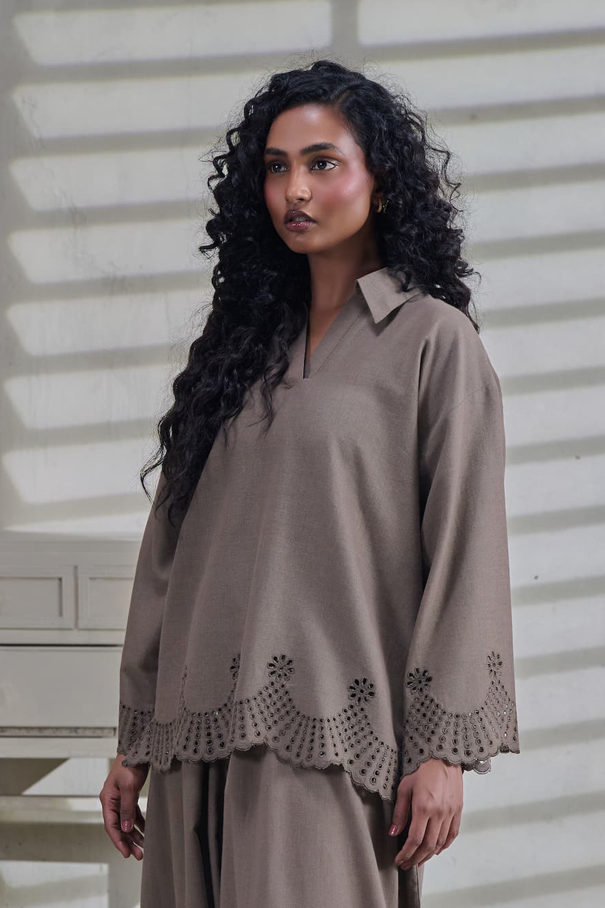 Brown Linen Embroidered Shirt