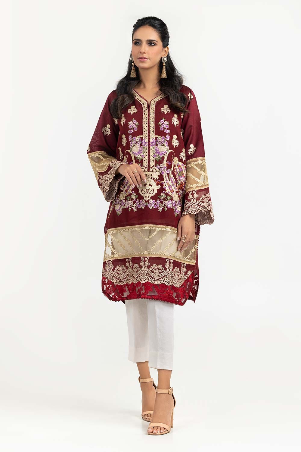 Luxury Pret Dyed Cotton Net Embroided Kurti With Inner