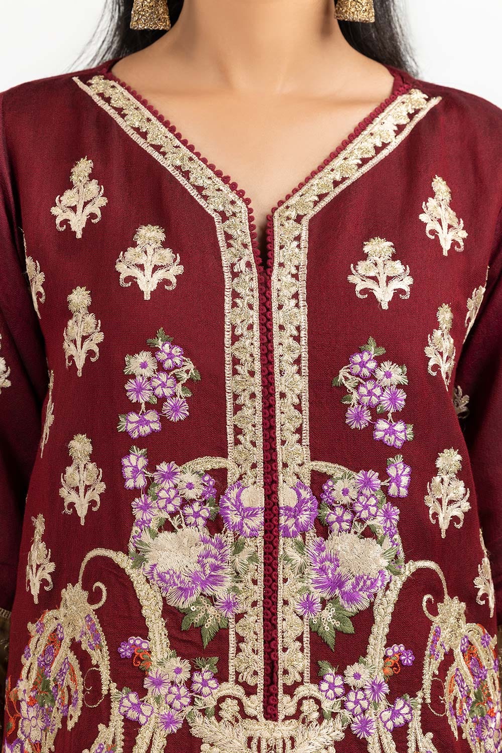 Luxury Pret Dyed Cotton Net Embroided Kurti With Inner