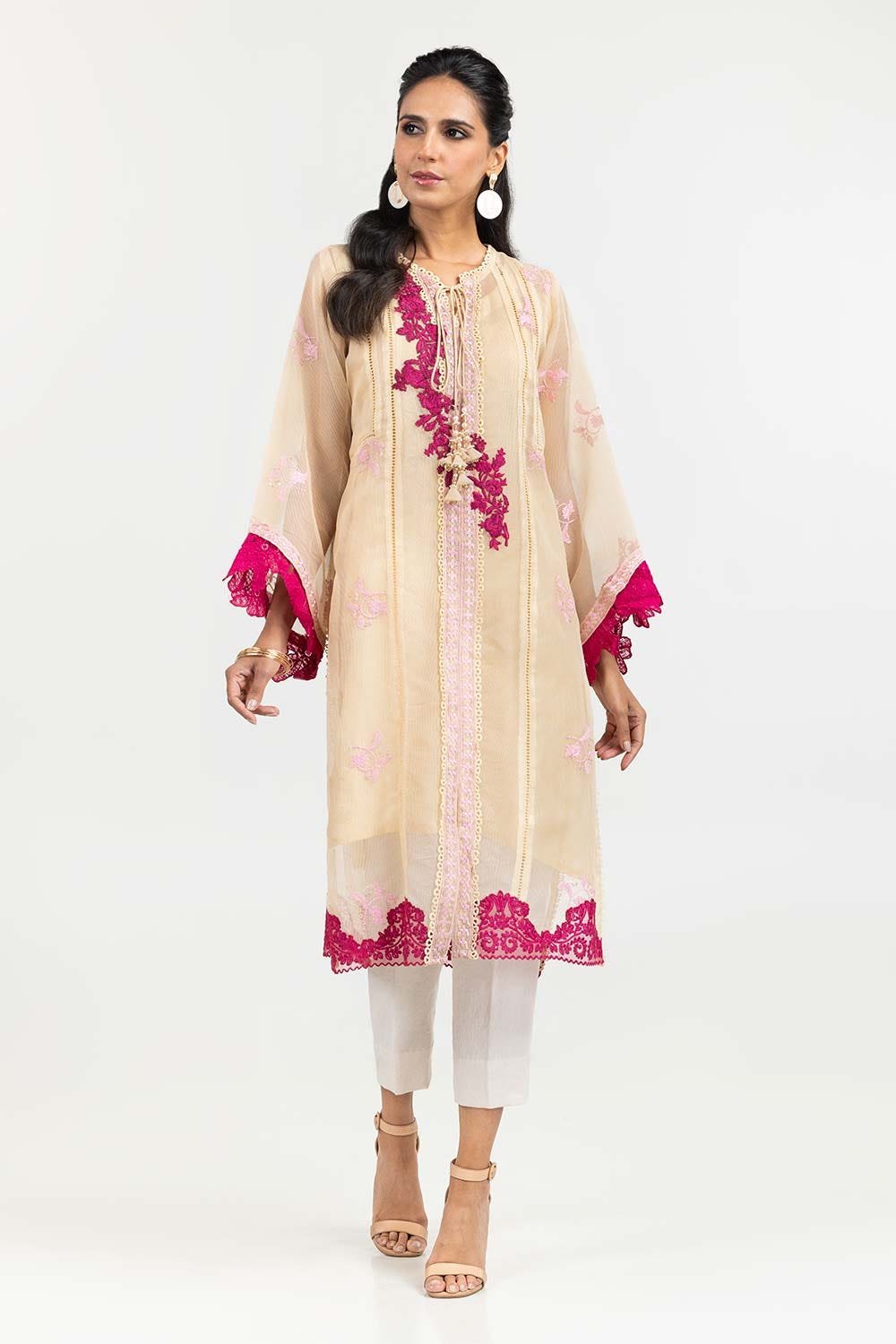 Luxury Pret Dyed Plain Net Embroided Kurti