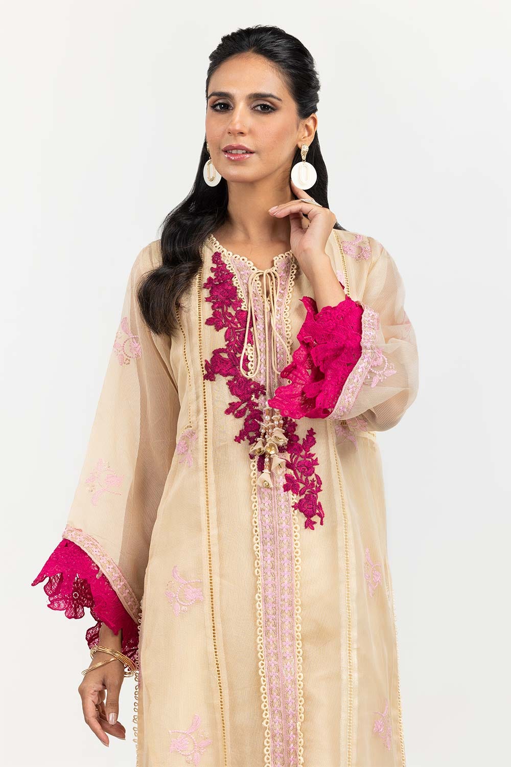 Luxury Pret Dyed Plain Net Embroided Kurti
