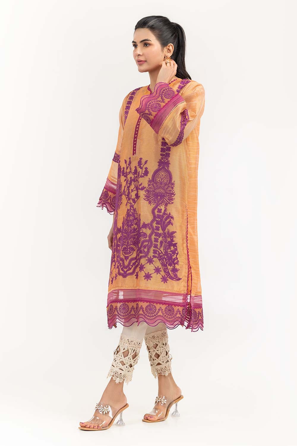 Luxury Pret Dyed Tissue Slub Embroidered Kurti