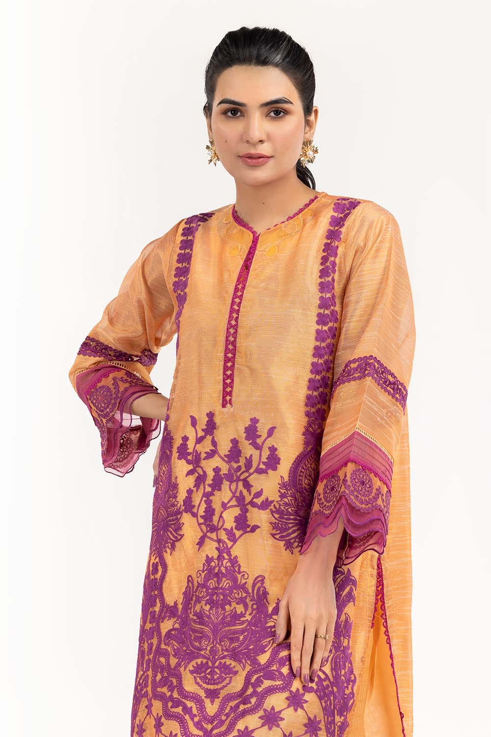Luxury Pret Dyed Tissue Slub Embroidered Kurti